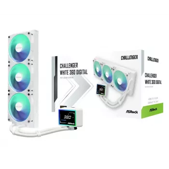 ASROCK Challenger 360 Digital ARGB White — refrigeración líquida para CPU de 360mm, iluminación ARGB digital, acabado blanco