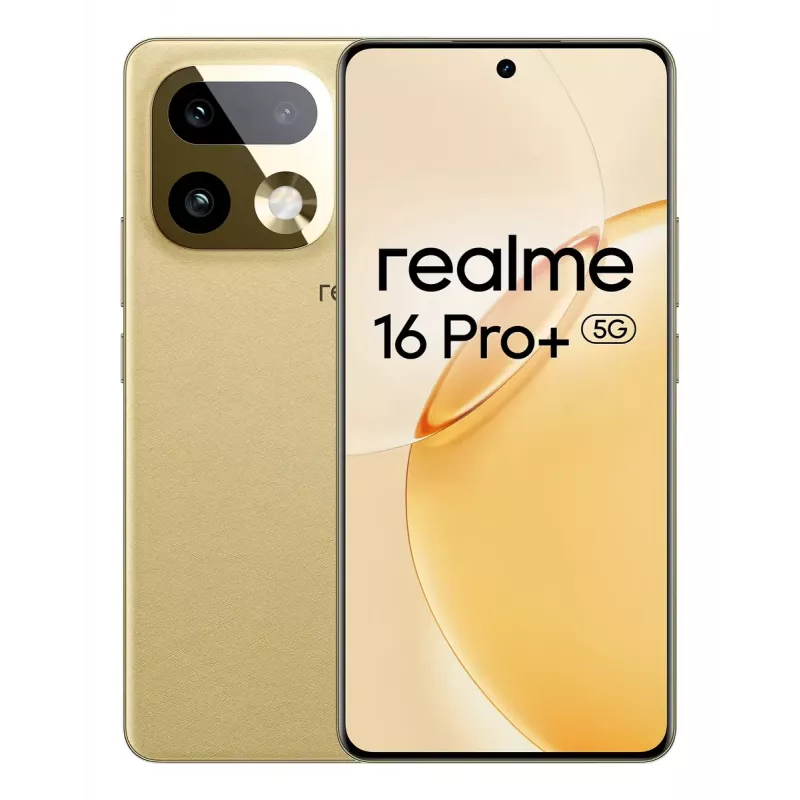 Smartphone REALME realme 16 Pro+ — 6,8 inch (17,3 cm) 1280×2800, Snapdragon 7 Gen 4, 12 GB RAM, 512 GB, 200 MP, 7000 mAh, dorado