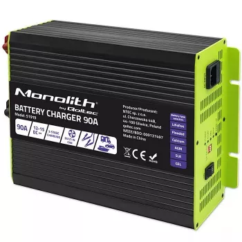 Cargador de baterías QOLTEC 51919 90A 12V para LiFePO4 AGM GEL SLA