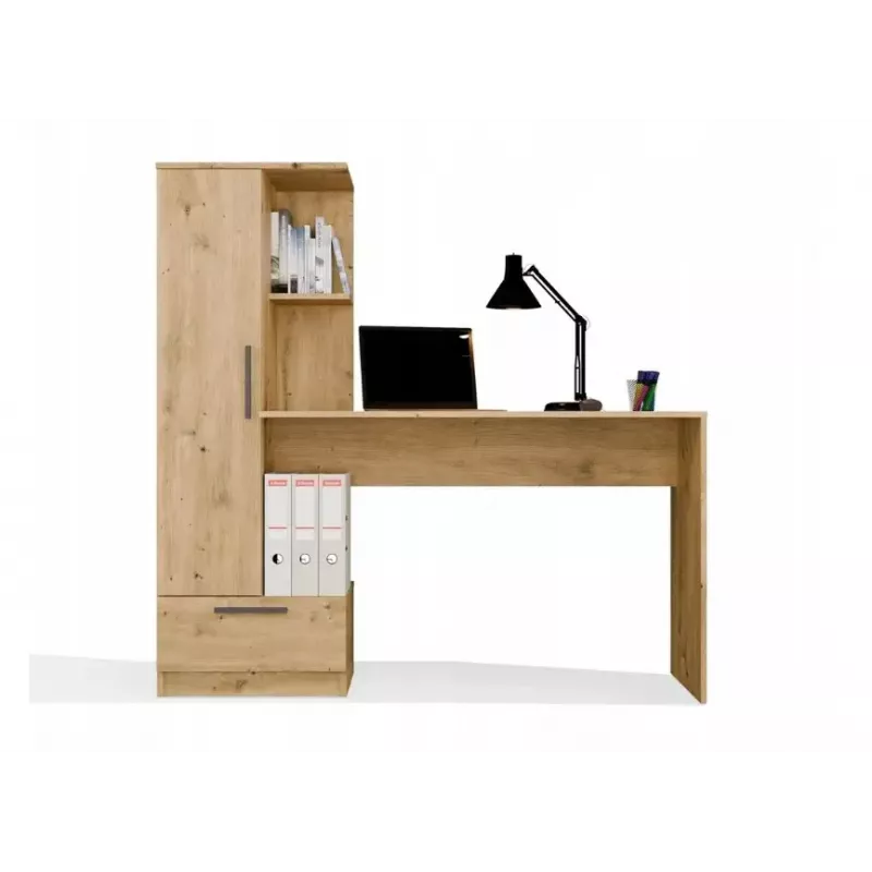 Conjunto escritorio y estantería top e shop COSMO Oak Artisan — tablero 115×50 cm, ancho 1430 mm, alto 1400 mm, fondo 500 mm, 1 cajón