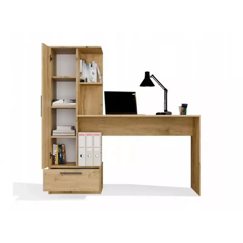 Conjunto escritorio y estantería top e shop COSMO Oak Artisan — tablero 115×50 cm, ancho 1430 mm, alto 1400 mm, fondo 500 mm, 1 cajón