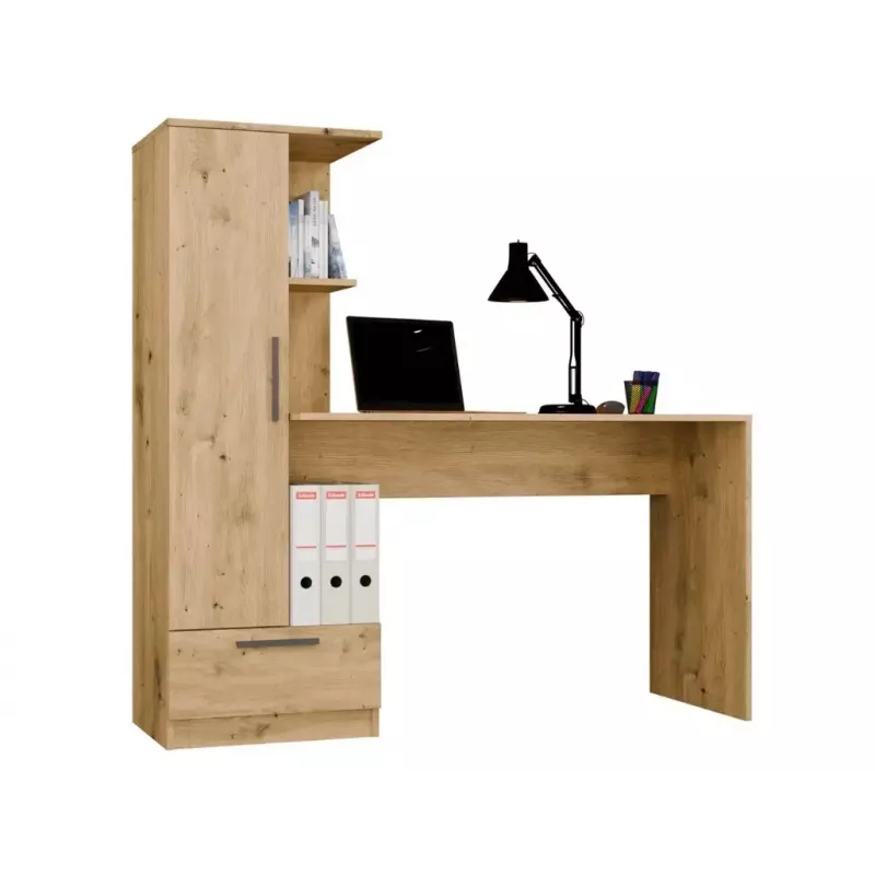 Conjunto escritorio y estantería top e shop COSMO Oak Artisan — tablero 115×50 cm, ancho 1430 mm, alto 1400 mm, fondo 500 mm, 1 cajón