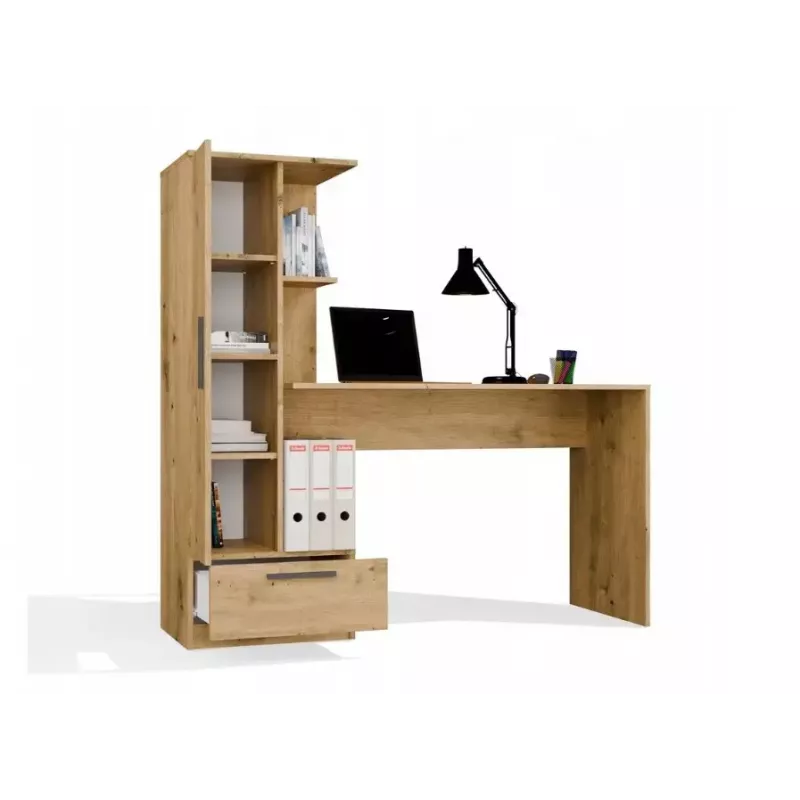 Conjunto escritorio y estantería top e shop COSMO Oak Artisan — tablero 115×50 cm, ancho 1430 mm, alto 1400 mm, fondo 500 mm, 1 cajón