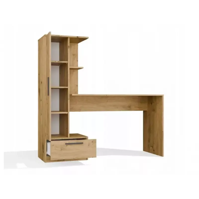 Conjunto escritorio y estantería top e shop COSMO Oak Artisan — tablero 115×50 cm, ancho 1430 mm, alto 1400 mm, fondo 500 mm, 1 cajón