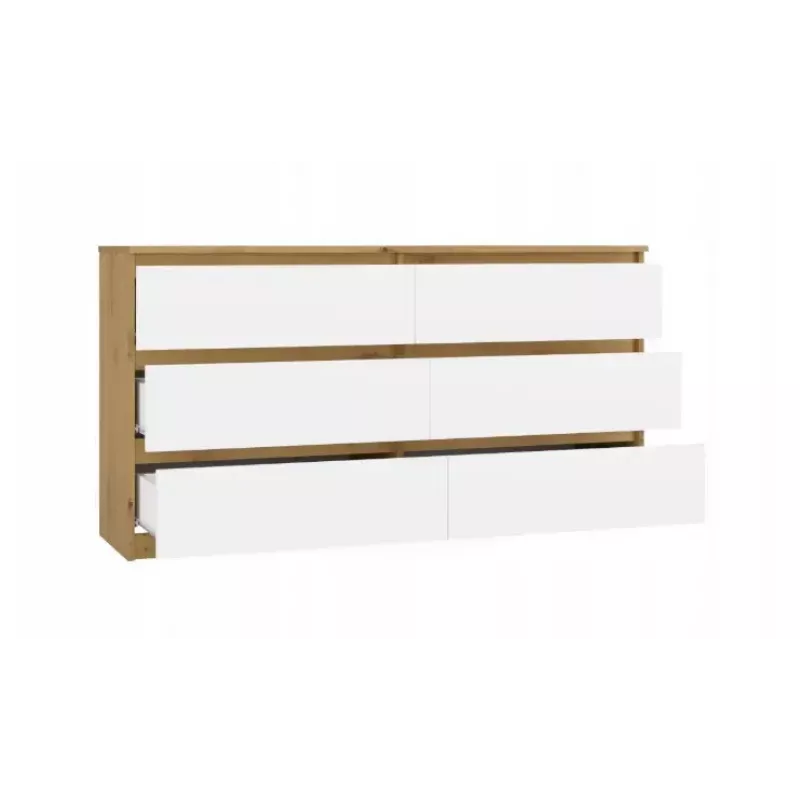 Cómoda MALWA M6 de top e shop — 6 cajones, 1380×400×750 mm, marco color roble artisan, frente blanca