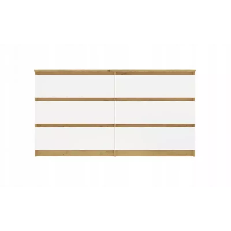 Cómoda MALWA M6 de top e shop — 6 cajones, 1380×400×750 mm, marco color roble artisan, frente blanca