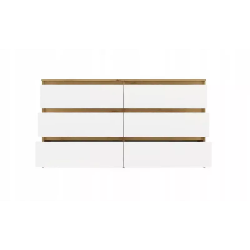 Cómoda MALWA M6 de top e shop — 6 cajones, 1380×400×750 mm, marco color roble artisan, frente blanca
