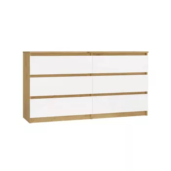 Cómoda MALWA M6 de top e shop — 6 cajones, 1380×400×750 mm, marco color roble artisan, frente blanca