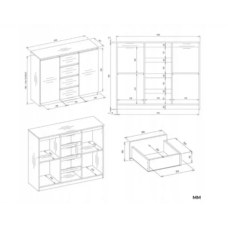 Cómoda con 2 puertas y 4 cajones TOP E SHOP M-MP-K-MAL-2D4S/120-KASZ, crema, 120×40×97 cm, tablero de partículas