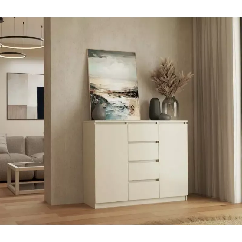 Cómoda con 2 puertas y 4 cajones TOP E SHOP M-MP-K-MAL-2D4S/120-KASZ, crema, 120×40×97 cm, tablero de partículas