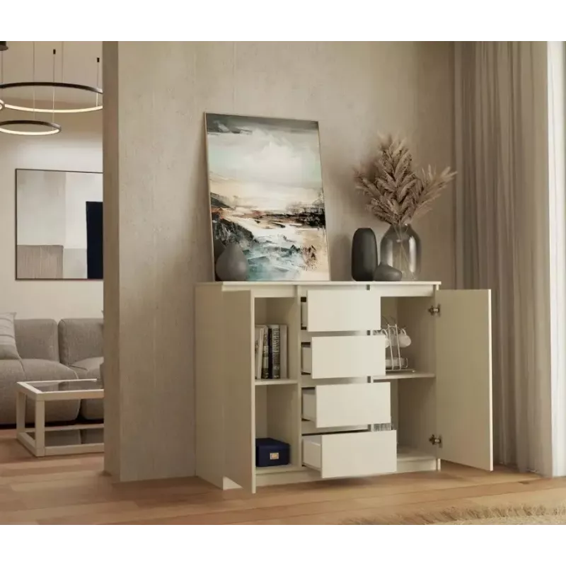 Cómoda con 2 puertas y 4 cajones TOP E SHOP M-MP-K-MAL-2D4S/120-KASZ, crema, 120×40×97 cm, tablero de partículas