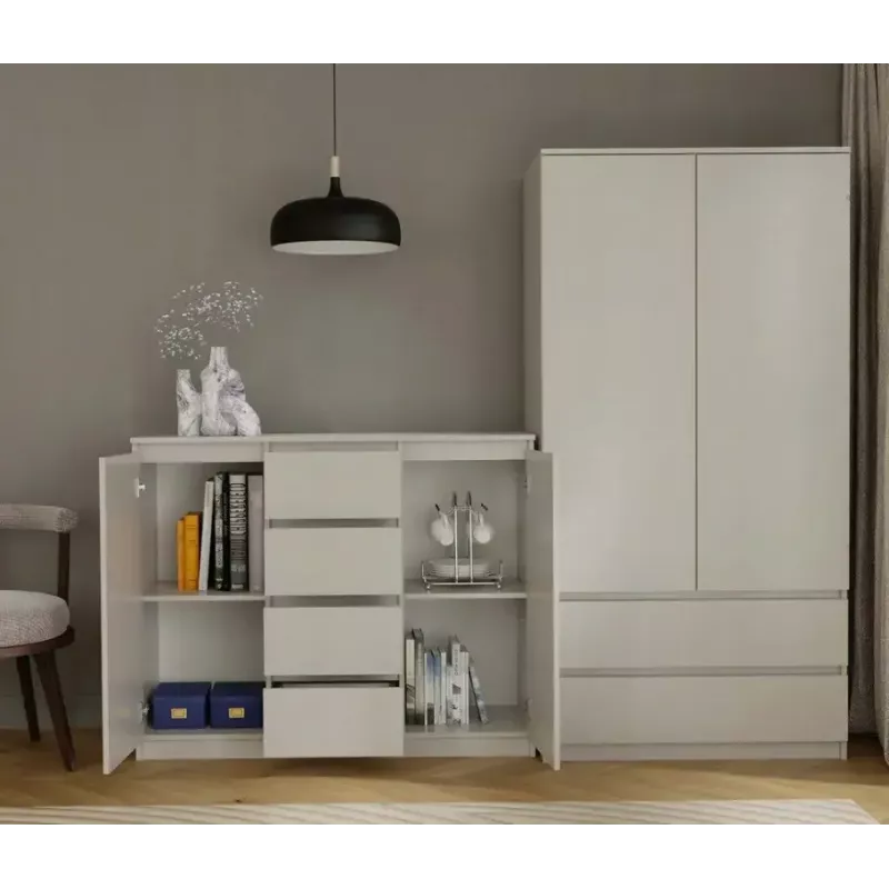 Cómoda con 2 puertas y 4 cajones TOP E SHOP M-MP-K-MAL-2D4S/120-KASZ, crema, 120×40×97 cm, tablero de partículas