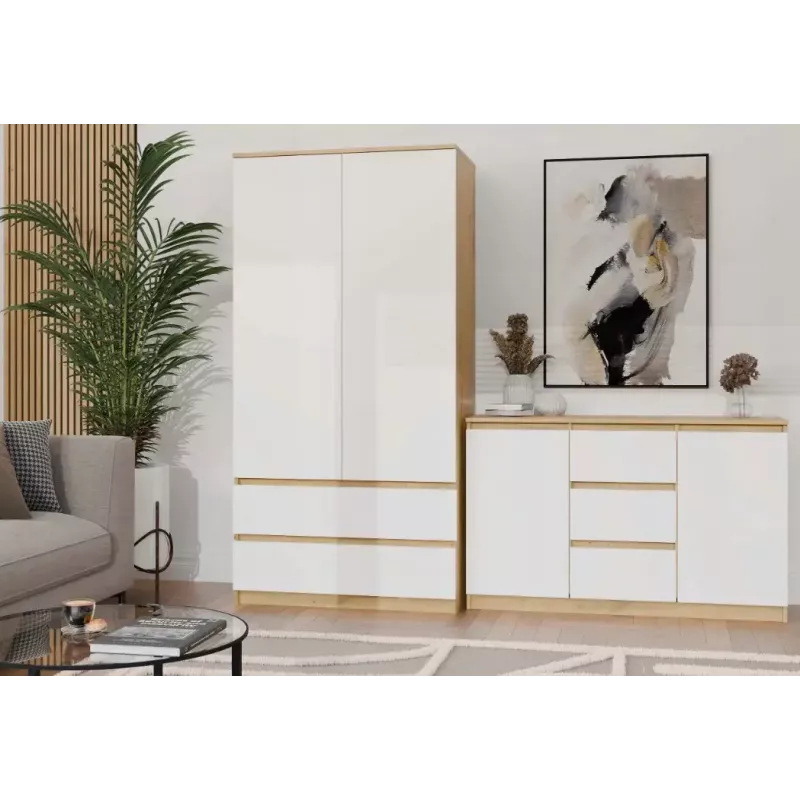 Cómoda top e shop ARTISAN 2 puertas 3 cajones, 1200×400×750 mm, blanca, tablero de partículas