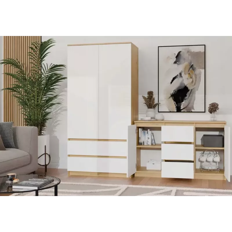 Cómoda top e shop ARTISAN 2 puertas 3 cajones, 1200×400×750 mm, blanca, tablero de partículas