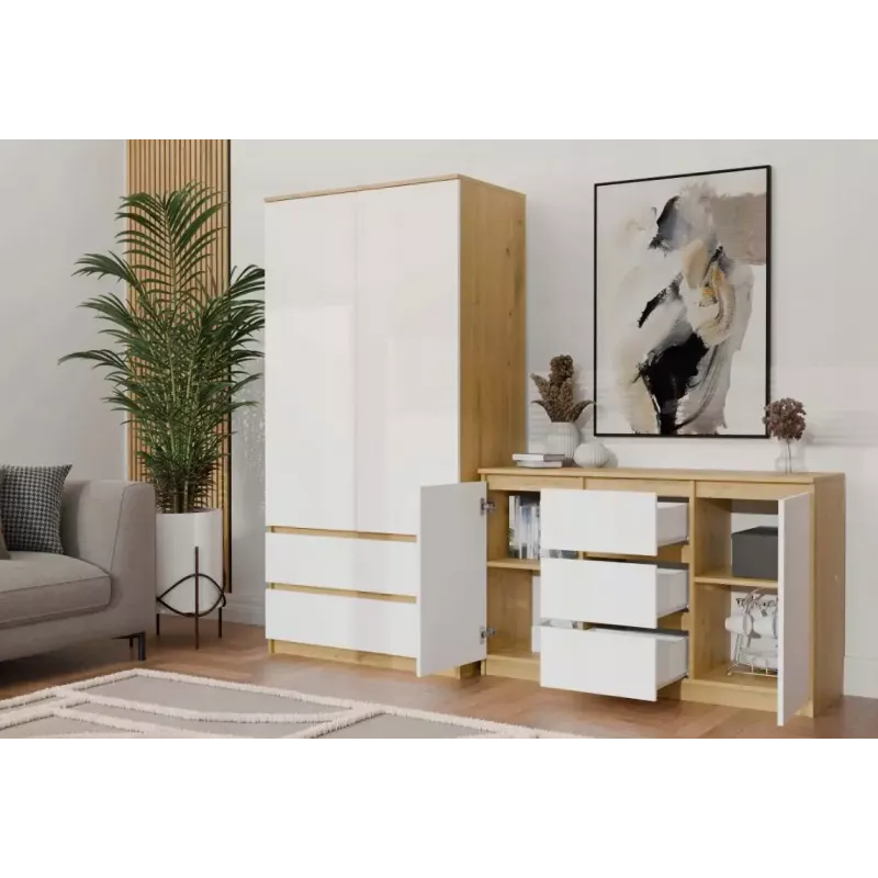 Cómoda top e shop ARTISAN 2 puertas 3 cajones, 1200×400×750 mm, blanca, tablero de partículas