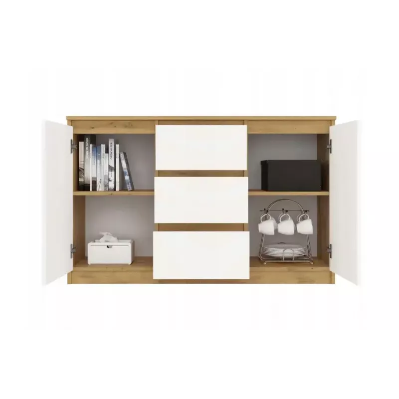 Cómoda top e shop ARTISAN 2 puertas 3 cajones, 1200×400×750 mm, blanca, tablero de partículas