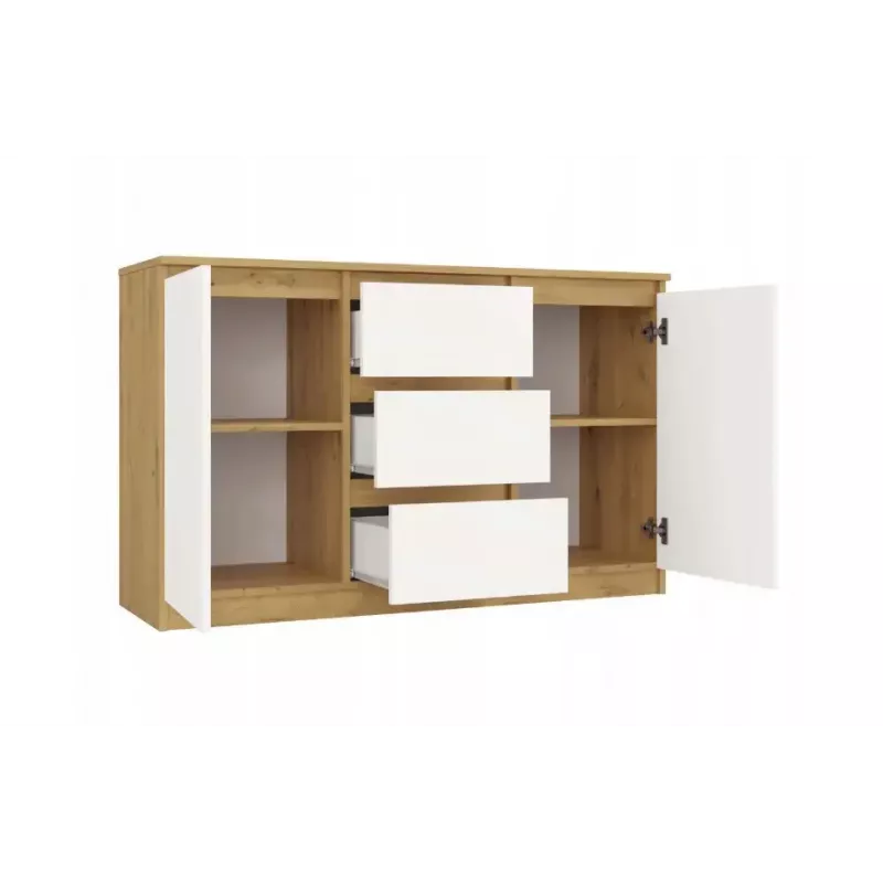 Cómoda top e shop ARTISAN 2 puertas 3 cajones, 1200×400×750 mm, blanca, tablero de partículas