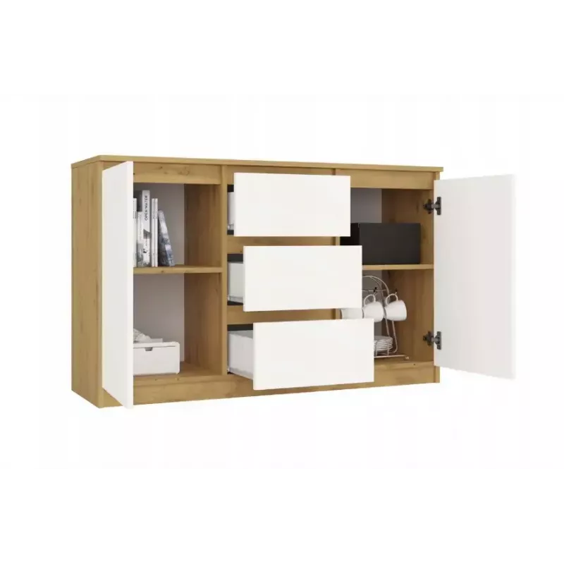 Cómoda top e shop ARTISAN 2 puertas 3 cajones, 1200×400×750 mm, blanca, tablero de partículas