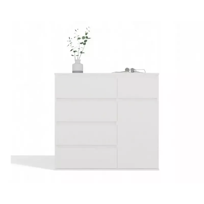 Cómoda top e shop MALWA 1D5S, 5 cajones, 1 puerta batiente, blanca, 1000×400×930 mm, tablero de partículas