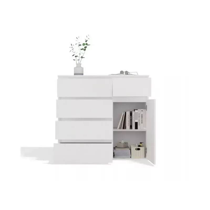 Cómoda top e shop MALWA 1D5S, 5 cajones, 1 puerta batiente, blanca, 1000×400×930 mm, tablero de partículas
