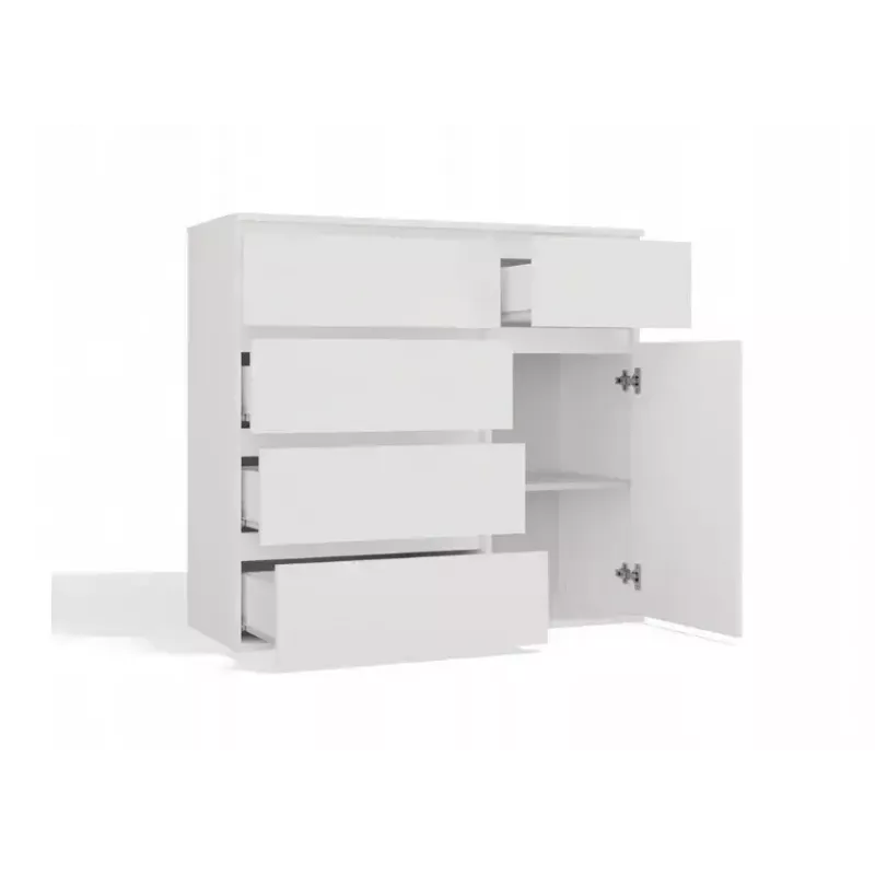 Cómoda top e shop MALWA 1D5S, 5 cajones, 1 puerta batiente, blanca, 1000×400×930 mm, tablero de partículas