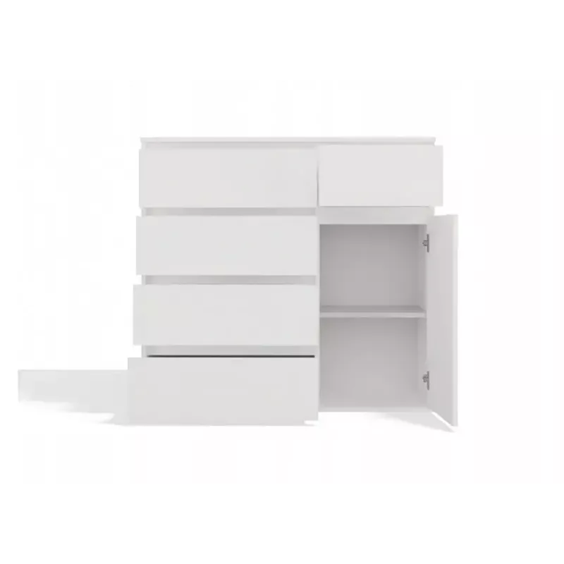 Cómoda top e shop MALWA 1D5S, 5 cajones, 1 puerta batiente, blanca, 1000×400×930 mm, tablero de partículas