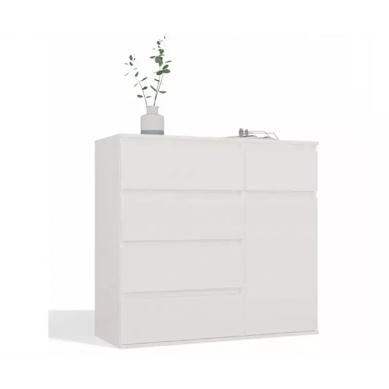 Cómoda top e shop MALWA 1D5S, 5 cajones, 1 puerta batiente, blanca, 1000×400×930 mm, tablero de partículas