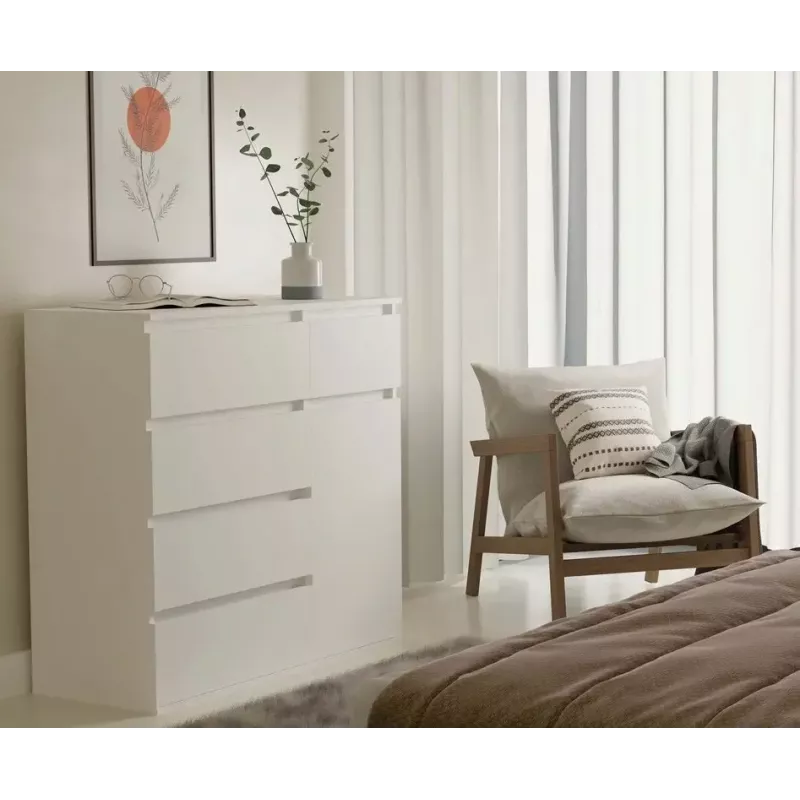 Cómoda top e shop MALWA 1D5S, 5 cajones, 1 puerta batiente, blanca, 1000×400×930 mm, tablero de partículas