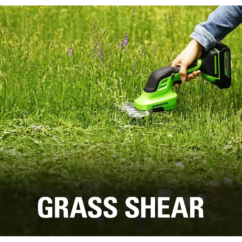 Tijeras cortacésped a batería GreenWorks 1600607VA — cuchilla de acero inoxidable de 12 cm, 24 V Li‑Ion 2 Ah