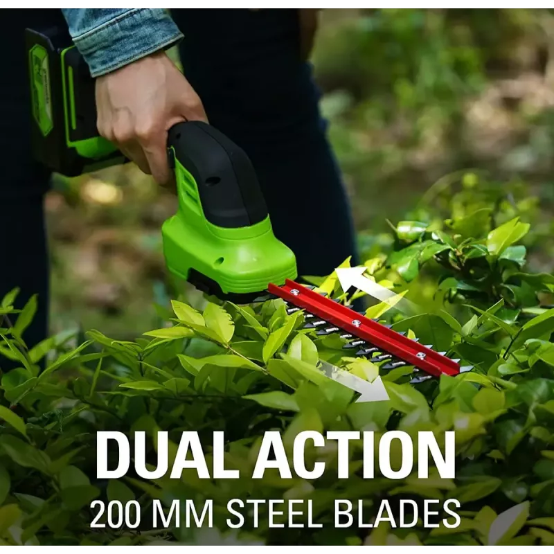 Tijeras cortacésped a batería GreenWorks 1600607VA — cuchilla de acero inoxidable de 12 cm, 24 V Li‑Ion 2 Ah