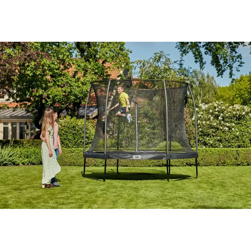 Trampolín redondo sobre suelo Salta 5074A — para exterior, 48 muelles, 3 patas, red de seguridad, carga máx. 100 kg