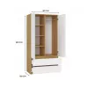 Armario top e shop MALWA SS-90, 900×500×1800 mm, cuerpo roble Artisan, puertas batientes blancas, 2 cajones, tablero de partículas