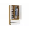 Armario top e shop MALWA SS-90, 900×500×1800 mm, cuerpo roble Artisan, puertas batientes blancas, 2 cajones, tablero de partículas