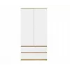 Armario top e shop MALWA SS-90, 900×500×1800 mm, cuerpo roble Artisan, puertas batientes blancas, 2 cajones, tablero de partículas