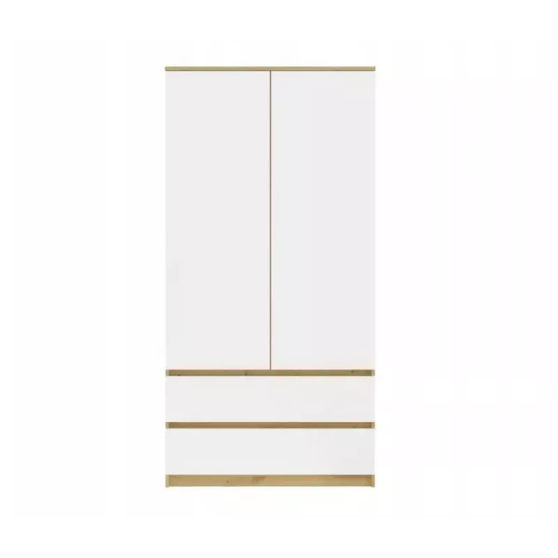 Armario top e shop MALWA SS-90, 900×500×1800 mm, cuerpo roble Artisan, puertas batientes blancas, 2 cajones, tablero de partículas