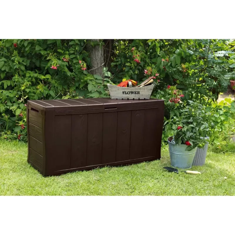 Caja de almacenamiento Keter Sherwood rectangular resina marrón 270L 1170mm