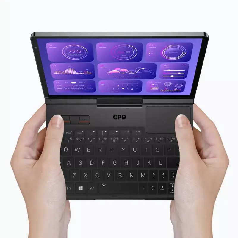GPD Pocket 4 portátil — AMD Ryzen 7 8840U, 8 inch WQXGA 2560×1600 144Hz táctil, 16GB DDR5, 1TB NVMe, Radeon 780M, Windows 11, LAN, FPR, grafito