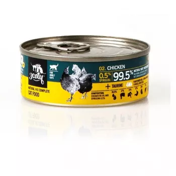 Comida húmeda para gatos 3coty pollo con espirulina 80 g — alimento completo en lata para gatos adultos