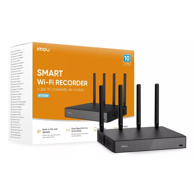 Grabador de vídeo en red IMOU N110W - NVR Wi-Fi 6 de 10 canales, máx. 2592x1944, Wi-Fi de doble banda, disco duro SATA de hasta 16 TB, Ethernet 10/100, negro