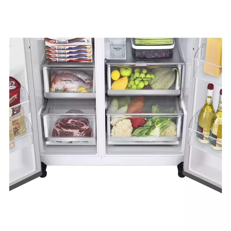 Frigorífico side-by-side LG GSGV81PYLL, 635 L de volumen total, refrigerador 416 L, congelador 219 L, plata metálico