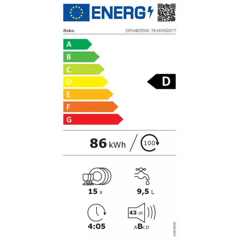 Lavavajillas de libre instalación BEKO DEN48530X, 15 cubiertos, 8 programas, 44 dB, 598×850×600 mm