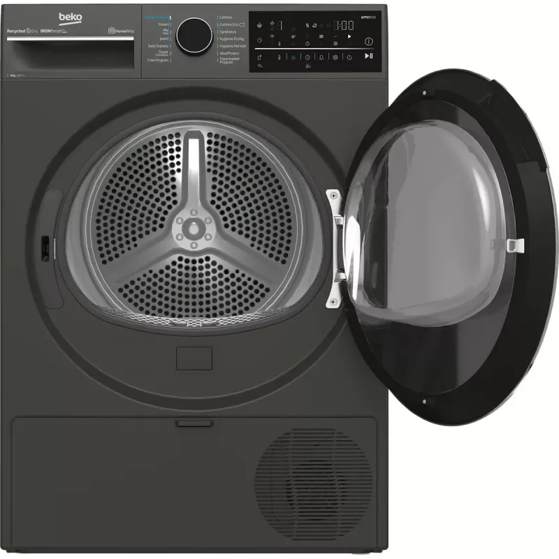 Secadora BEKO B5T89243M — de libre instalación, carga frontal, bomba de calor, 9 kg, Negro, 598×672×846 mm