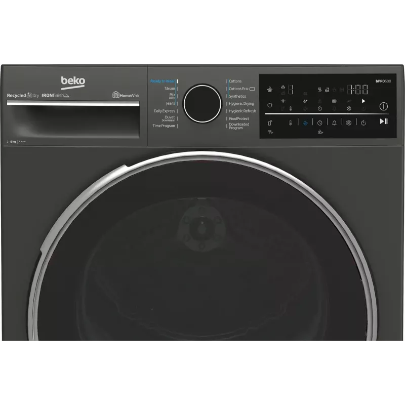 Secadora BEKO B5T89243M — de libre instalación, carga frontal, bomba de calor, 9 kg, Negro, 598×672×846 mm