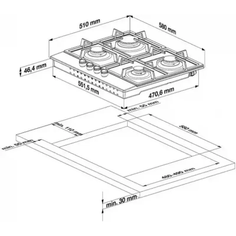 Placa de cocina de gas BEKO HIL W64235 S