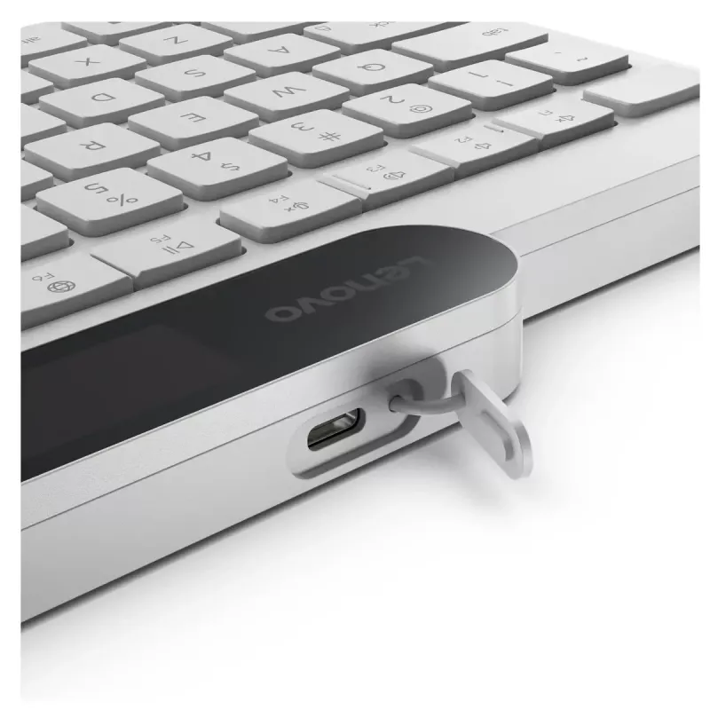 Teclado inalámbrico Bluetooth Lenovo 800 — distribución inglés US, autocargable, blanco