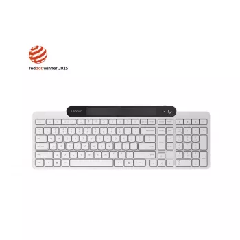 Teclado inalámbrico Bluetooth Lenovo 800 — distribución inglés US, autocargable, blanco