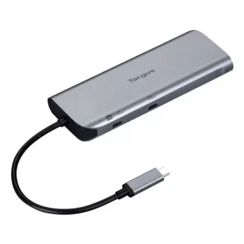Targus Dual Video Mobile Dock con 140W EPR Pass-Thru, con cable, USB 3.2 Gen 2 (3.1 Gen 2) Type-C, 140 W, 1000 Mbit/s, gris, 10 Gbit/s