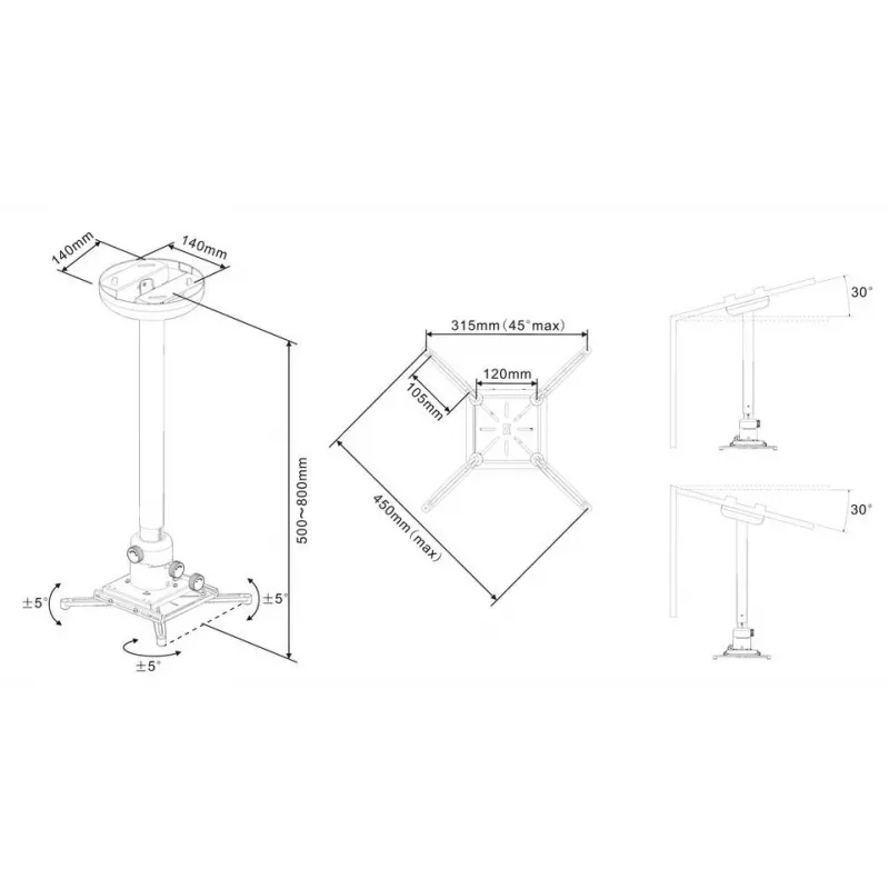Soporte de techo para proyector Multibrackets M Universal 500-800 con Finetune