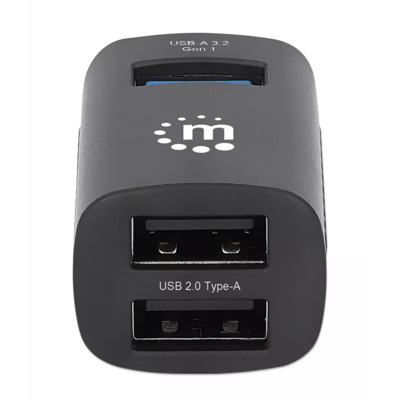 Manhattan Hub USB-C de 3 puertos, ULTRA COMPACTO, 3 puertos USB-A (1x 5 Gbps USB 3.2 Gen1 aka USB 3.0, 3 x 480 Mbps USB 2.0), alimentado por USB (no requiere fuente de alimentación externa)