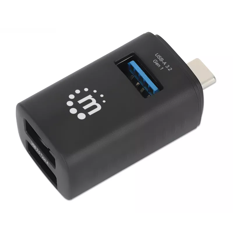 Manhattan Hub USB-C de 3 puertos, ULTRA COMPACTO, 3 puertos USB-A (1x 5 Gbps USB 3.2 Gen1 aka USB 3.0, 3 x 480 Mbps USB 2.0), alimentado por USB (no requiere fuente de alimentación externa)